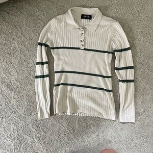 Cider Contrast Color Sweater Cream and Green Striped Women's Sweater size Large